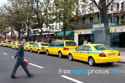Taxi Rank In Funchal Madeira Stock Photo
