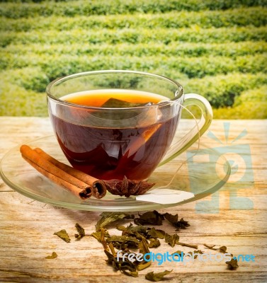 Tea With Cinnamon Indicates Break Time And Beverage Stock Photo
