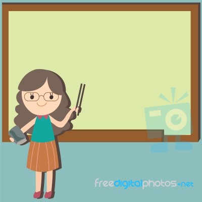 Teacher Cartoon At Blackboard With Space For Your Text Stock Image