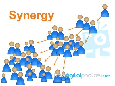 Team Synergy Means Work Together And Collaborate Stock Image