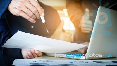 Team Work Process. Young Business Managers Crew Working With New… Stock Photo