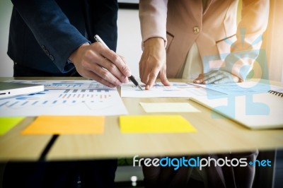 Team Work Process. Young Business Managers Crew Working With New… Stock Photo