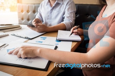 Team Work Process. Young Business Managers Crew Working With New… Stock Photo