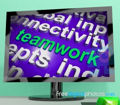 Teamwork Word Cloud Shows Combined Effort And Cooperation Stock Image