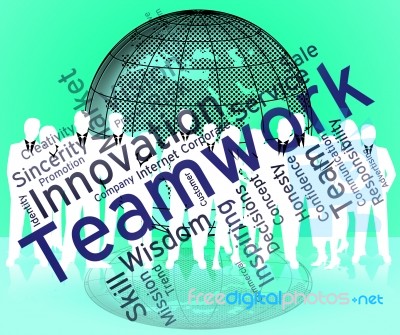 Teamwork Words Shows Text Organized And Networking Stock Image