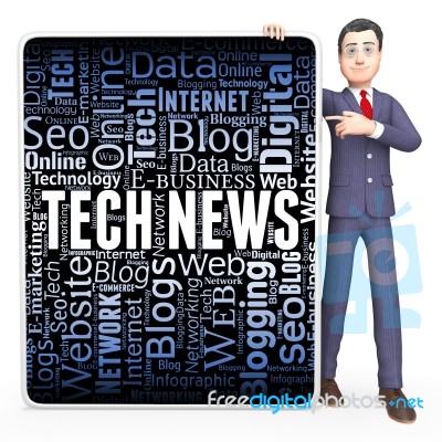 Tech News Indicates Newspaper Newsletter And Newspapers 3d Rendering Stock Image