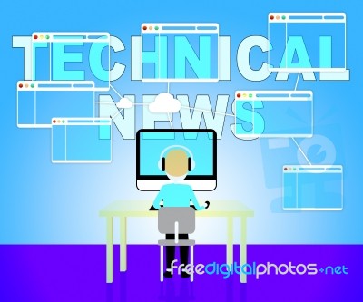 Technical News Represents Hi Tech Media 3d Illustration Stock Image