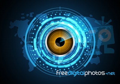 Technology Abstract Future Eye Circle Radar World Map Background… Stock Image