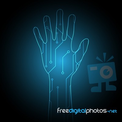 Technology Cyber Security Hand Circuit Stock Image