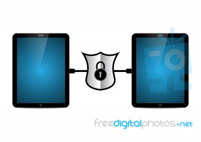 Technology Cyber Security Tablet Connect Lock Shield Stock Image