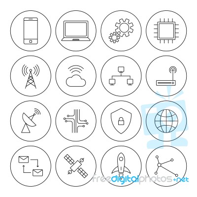 Technology Digital Thin Line Icon Set  Illustration Stock Image