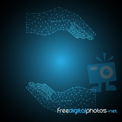 Technology Future Polygon Holding Hand Together Stock Image