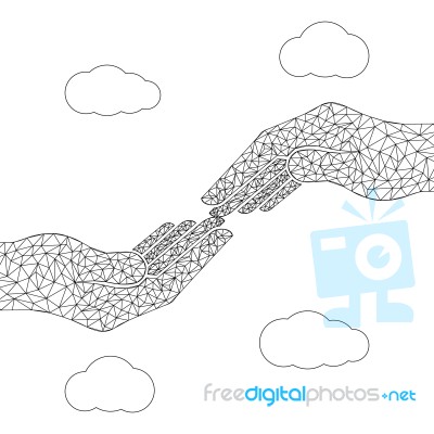 Technology Polygon Holding Hand Touch Together Cloud Stock Image