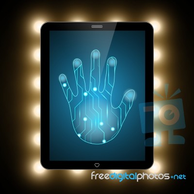 Technology Security Circuit Hand Palm Tablet Stock Image