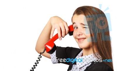 Teen Girl Speaks By Phone Stock Photo