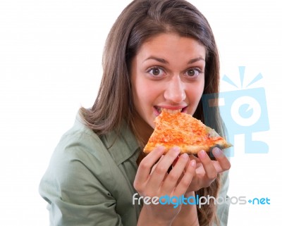 Teenage Girl Eating Pizza Stock Photo