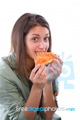 Teenage Girl Eating Pizza Stock Photo
