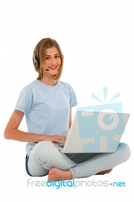 Teenage Girl Using Laptop Stock Photo
