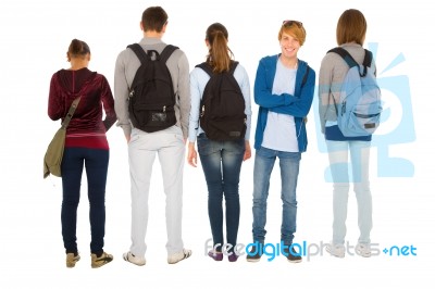 Teenage Students With Backpack Stock Photo