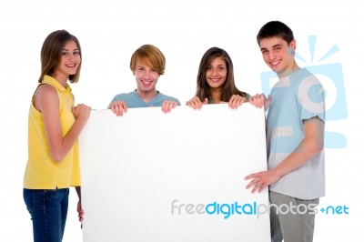 Teenagers Holding Blank Board Stock Photo