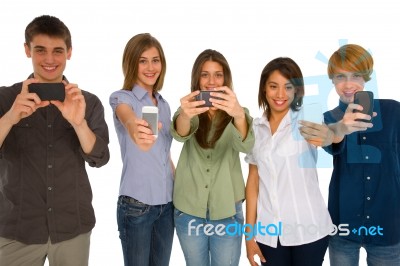 Teenagers Taking Photo With Phone Stock Photo