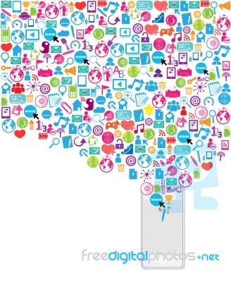 Template Design Phone Idea With Social Network Icons Background Stock Image