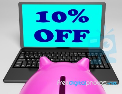 Ten Percent Off Laptop Shows 10 Savings On Web Stock Image