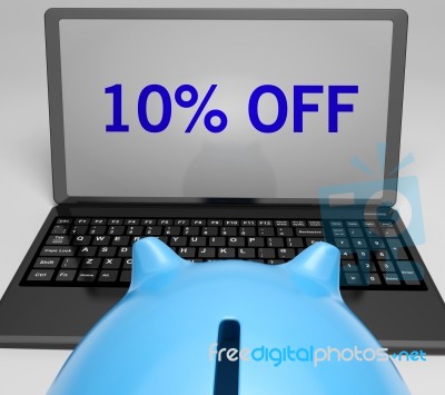 Ten Percent Off On Notebook Showing Reductions Stock Image