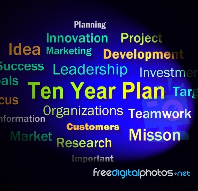Ten Year Plan Words Means Company Schedule For 10 Years Stock Image