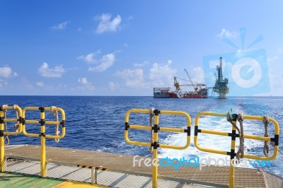 Tender Drilling Oil Rig Stock Photo