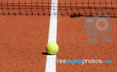 Tennis Ball On Court Stock Photo