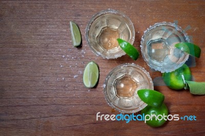 Tequila With Lime And Salt Stock Photo