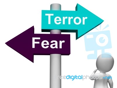 Terror Fear Signpost Shows Anxious Panic And Fears Stock Image