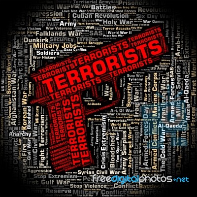 Terrorists Word Represents Urban Guerrilla And Bomber Stock Image