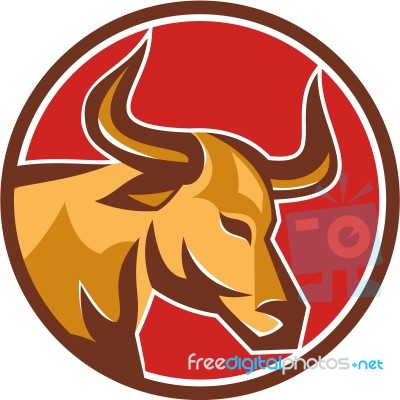 Texas Longhorn Bull Head Circle Retro Stock Image