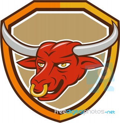 Texas Longhorn Red Bull Head Shield Cartoon Stock Image