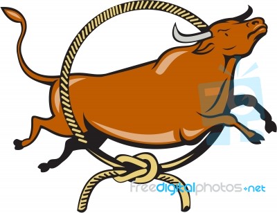 Texas Longhorn Red Bull Jumping Lasso Cartoon Stock Image