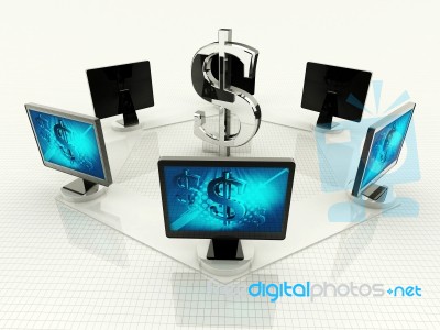Tft Monitor And Dollar Sign Stock Image