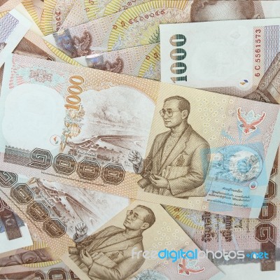 Thai Baht Banknotes Background Stock Photo