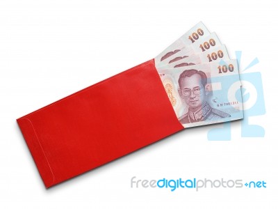 Thai Banknotes In Red Envelope Stock Photo