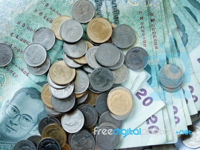 Thai Coins And Banknotes Stock Photo
