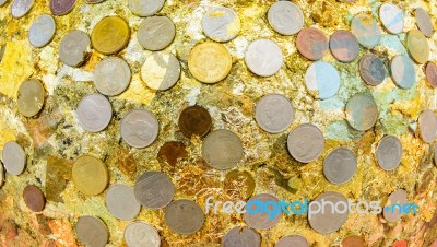 Thai Coins In Temple2 Stock Photo