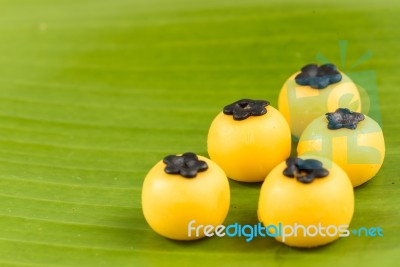 Thai Desert On Banana Leaf Stock Photo