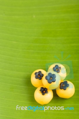Thai Desert On Banana Leaf Stock Photo