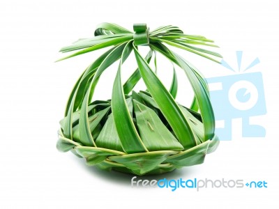 Thai Dessert In Leaf Basket Stock Photo
