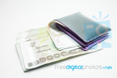 Thai Money Banknote In The Wallet Stock Photo