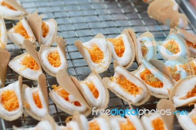 Thai Pancake Or Thai Style Crisp Tart On Tray Stock Photo
