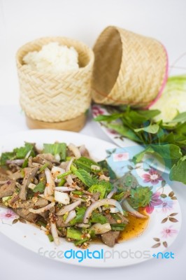 Thai Spicy Liver Salad Stock Photo