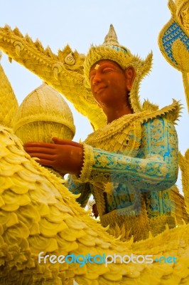 Thai Style Wax Angel Statue  In Candle Festival At Ubonratchatha… Stock Photo