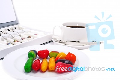 Thai Sweets With Coffee Stock Photo